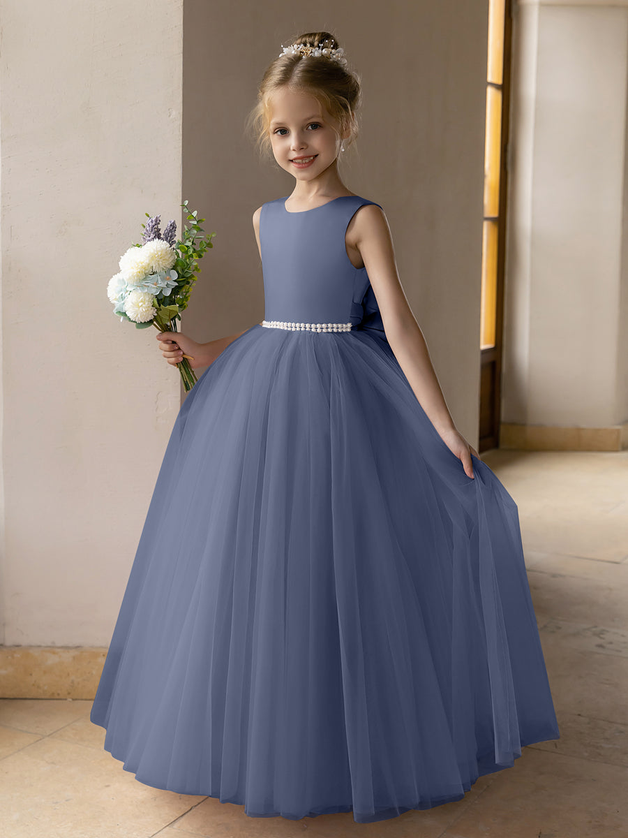 Ballkleid/Prinzessin-Blumenmädchenkleider aus Tüll mit Perlen Und Satinschleife