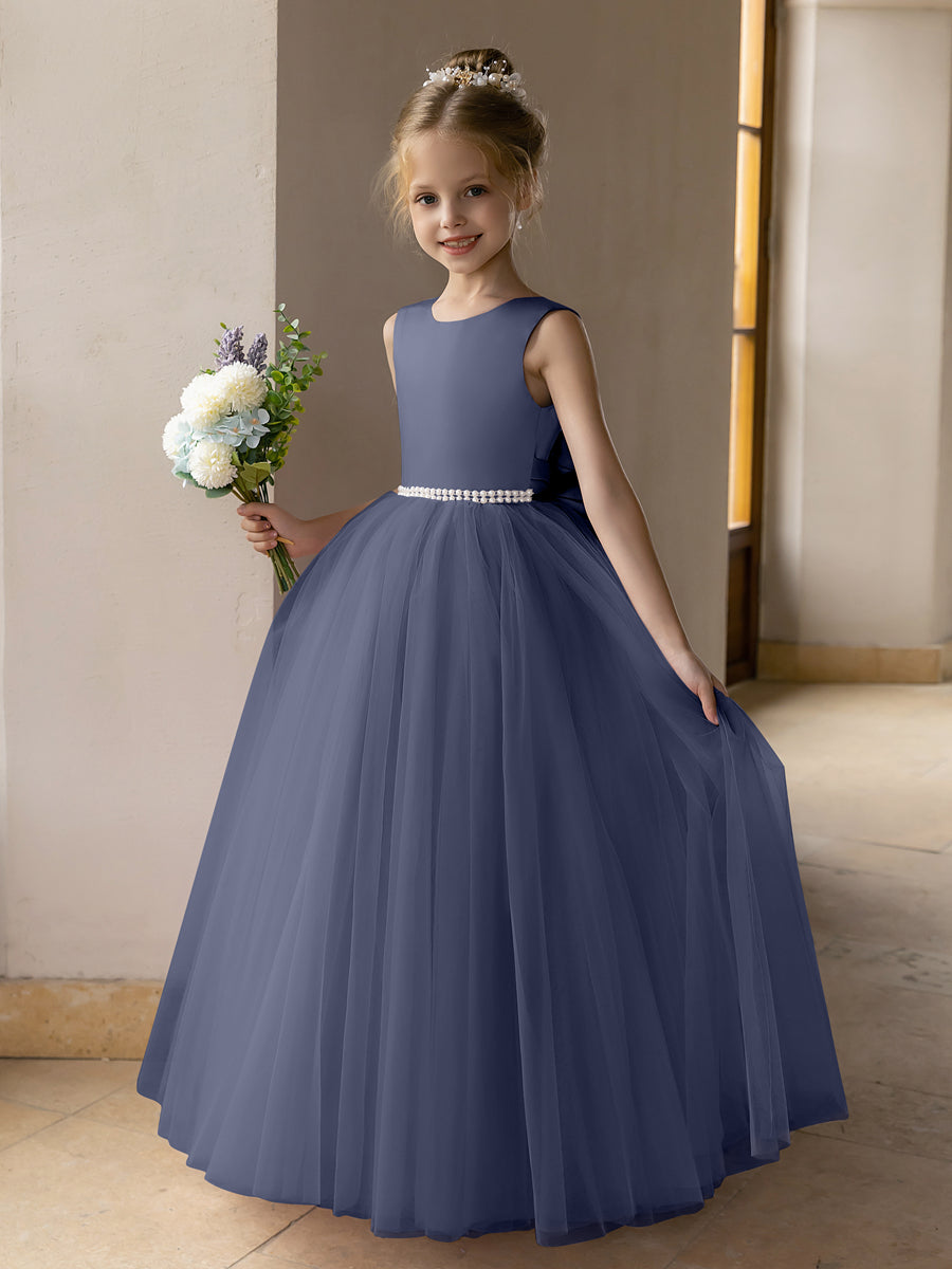 Ballkleid/Prinzessin-Blumenmädchenkleider aus Tüll mit Perlen Und Satinschleife