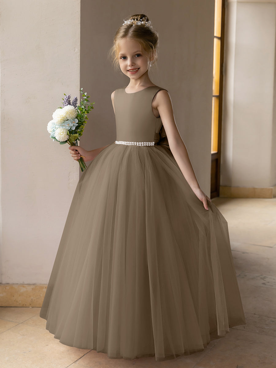 Ballkleid/Prinzessin-Blumenmädchenkleider aus Tüll mit Perlen Und Satinschleife