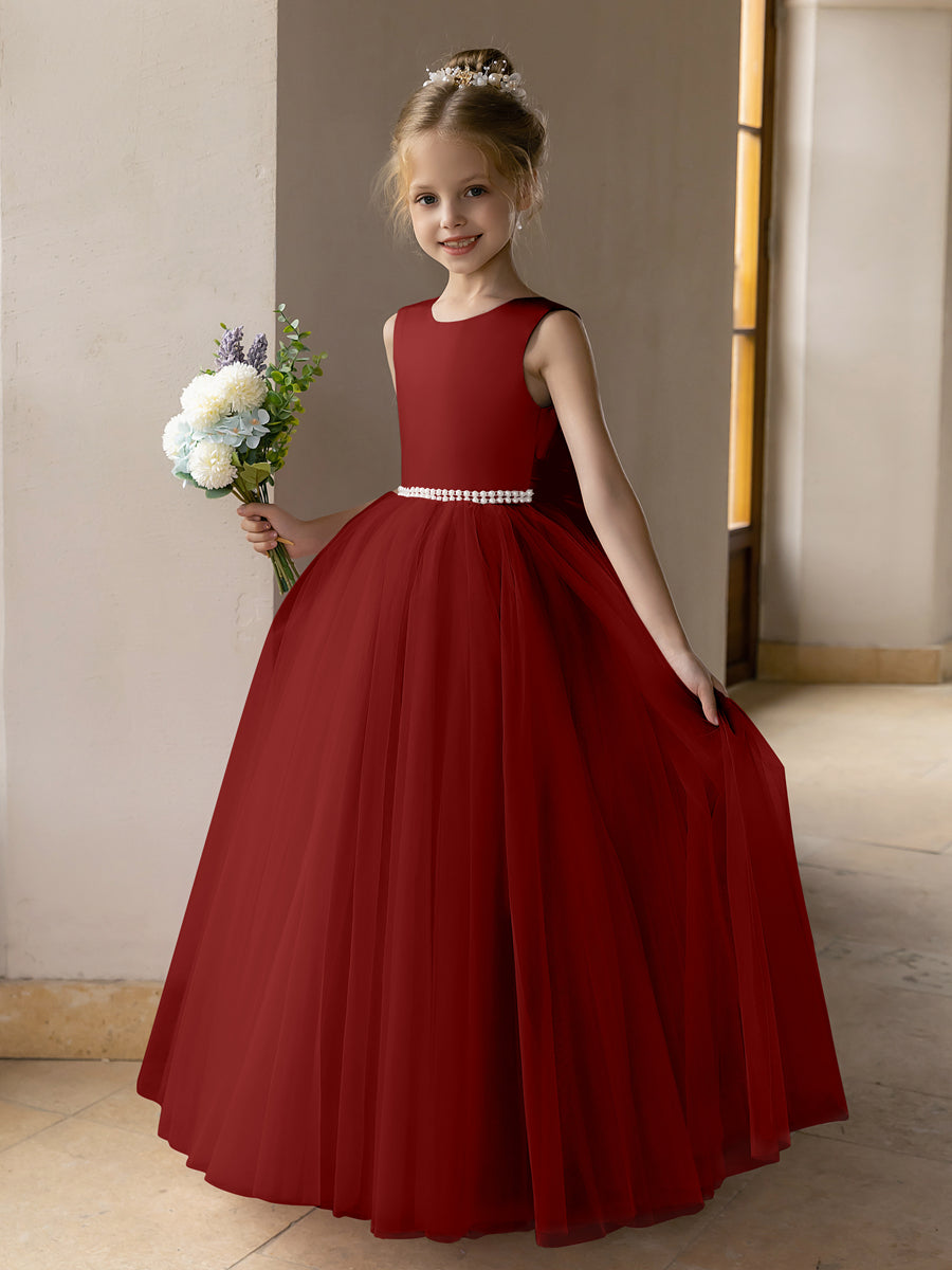 Ballkleid/Prinzessin-Blumenmädchenkleider aus Tüll mit Perlen Und Satinschleife