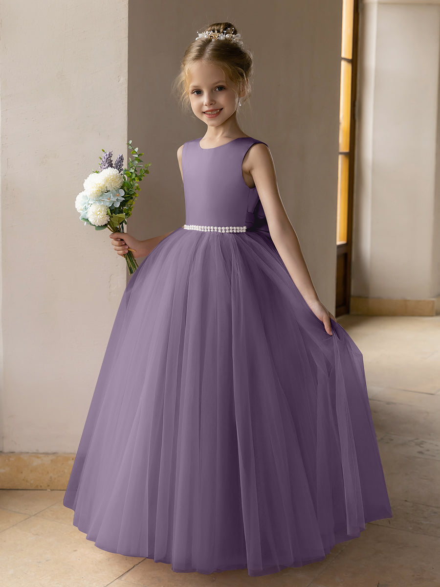 Ballkleid/Prinzessin-Blumenmädchenkleider aus Tüll mit Perlen Und Satinschleife