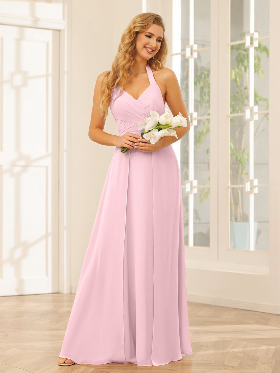 A-Linie/Prinzessin Neckholder Lange Brautjungfernkleider mit Seitlichem Schlitz