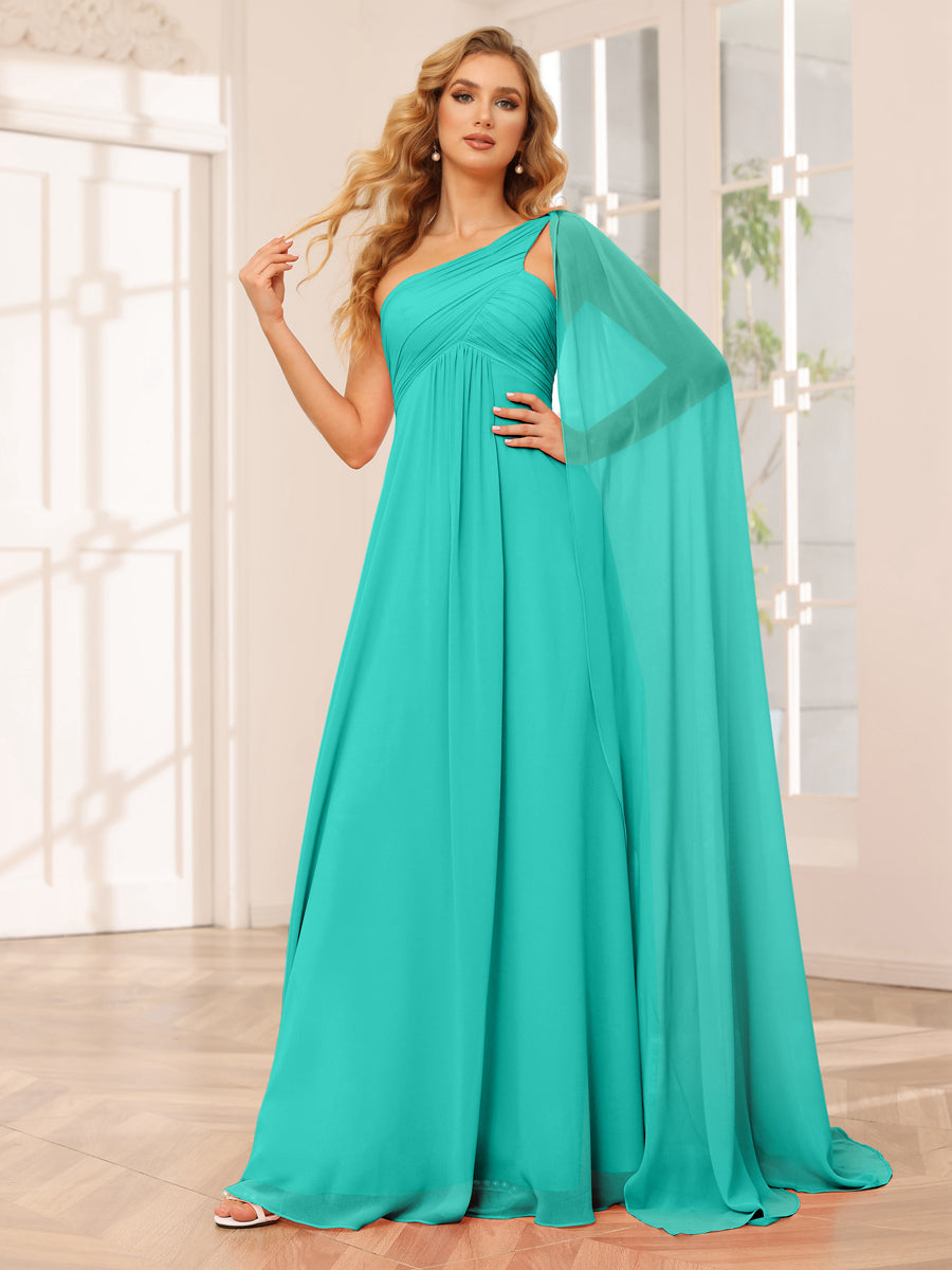 A-Linie/Prinzessin One-Shoulder-Lange Brautjungfernkleider mit Rüschen