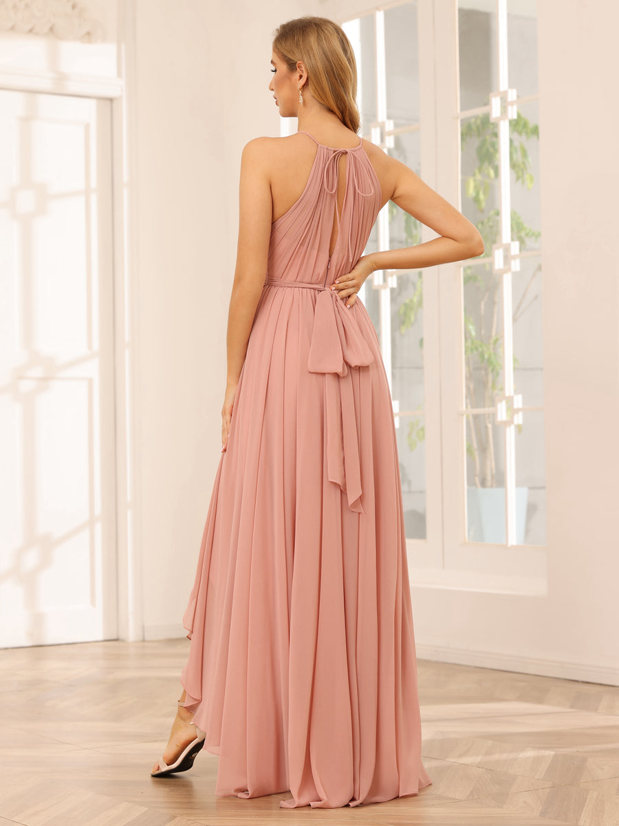 A-Linie/Prinzessin Neckholder Asymmetrische Brautjungfernkleider mit Schärpe