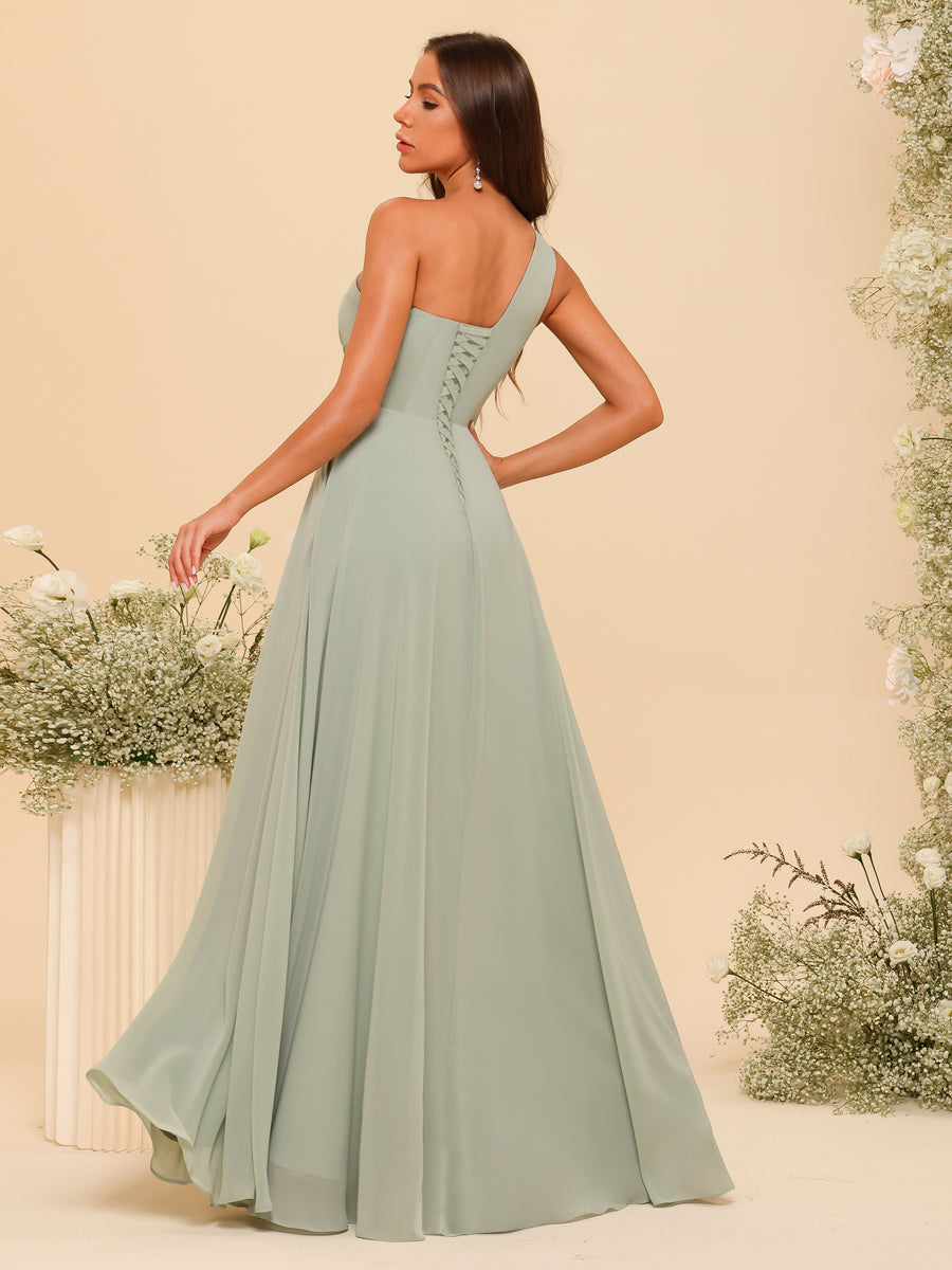 A-Linie/Prinzessin Eine Schulter Chiffon Lange Brautjungfernkleider mit Schlitz An Der Seite
