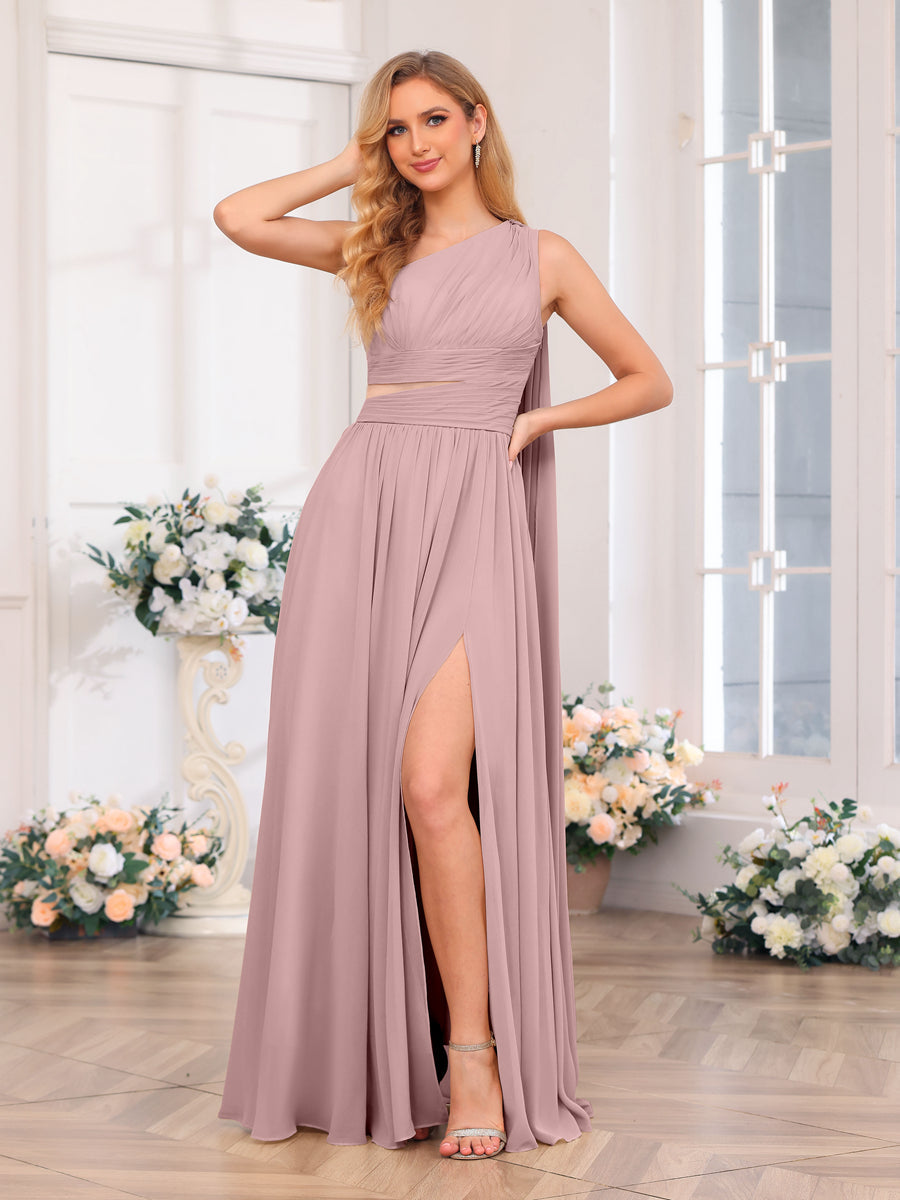 A-Linie/Prinzessin One-Shoulder-Lange Hochzeitspartykleider mit Watteau-Schleppe