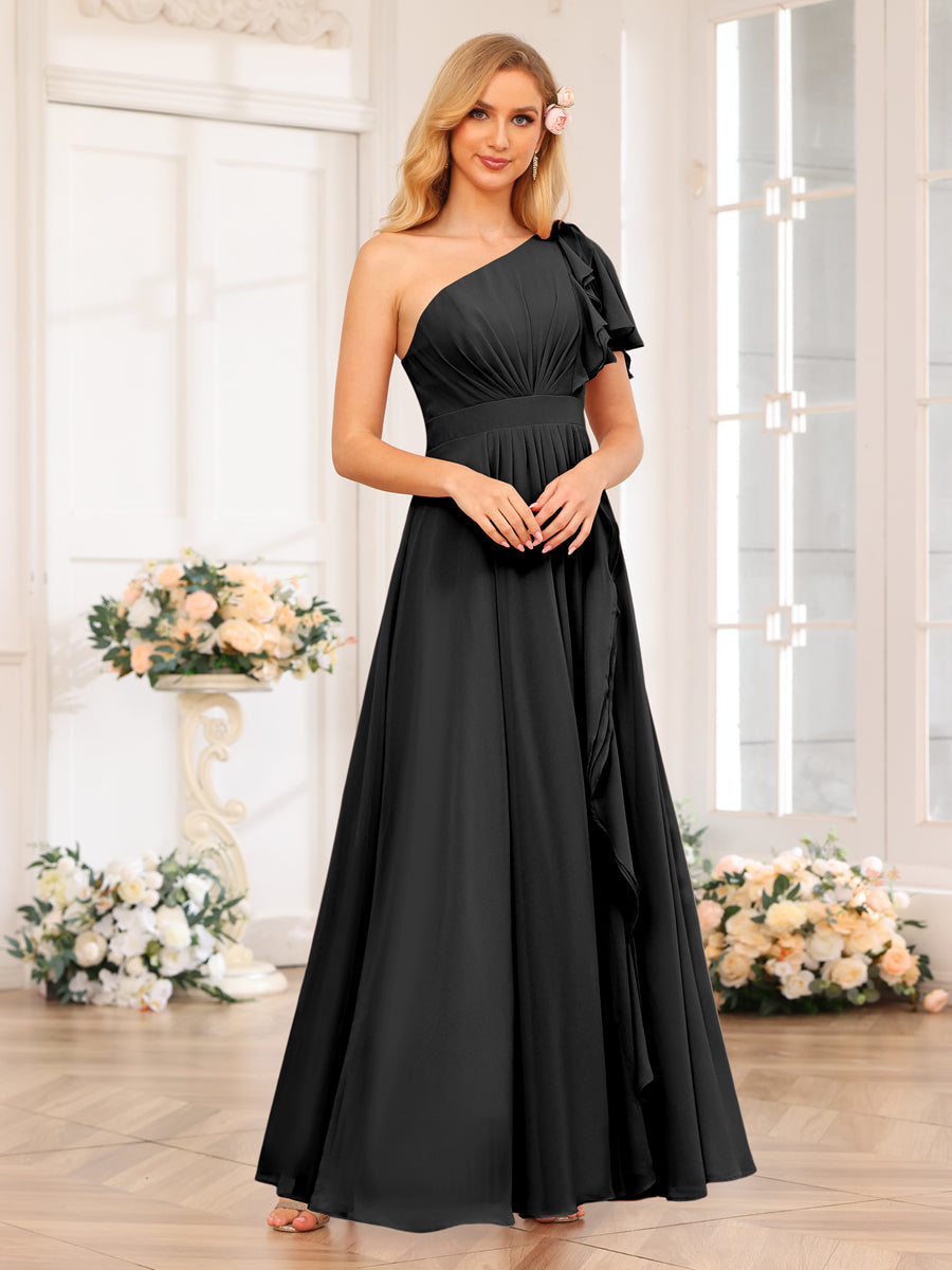 A-Linie/Prinzessin One-Shoulder-Lange Hochzeits-Partykleider mit Schlitz An Der Seite
