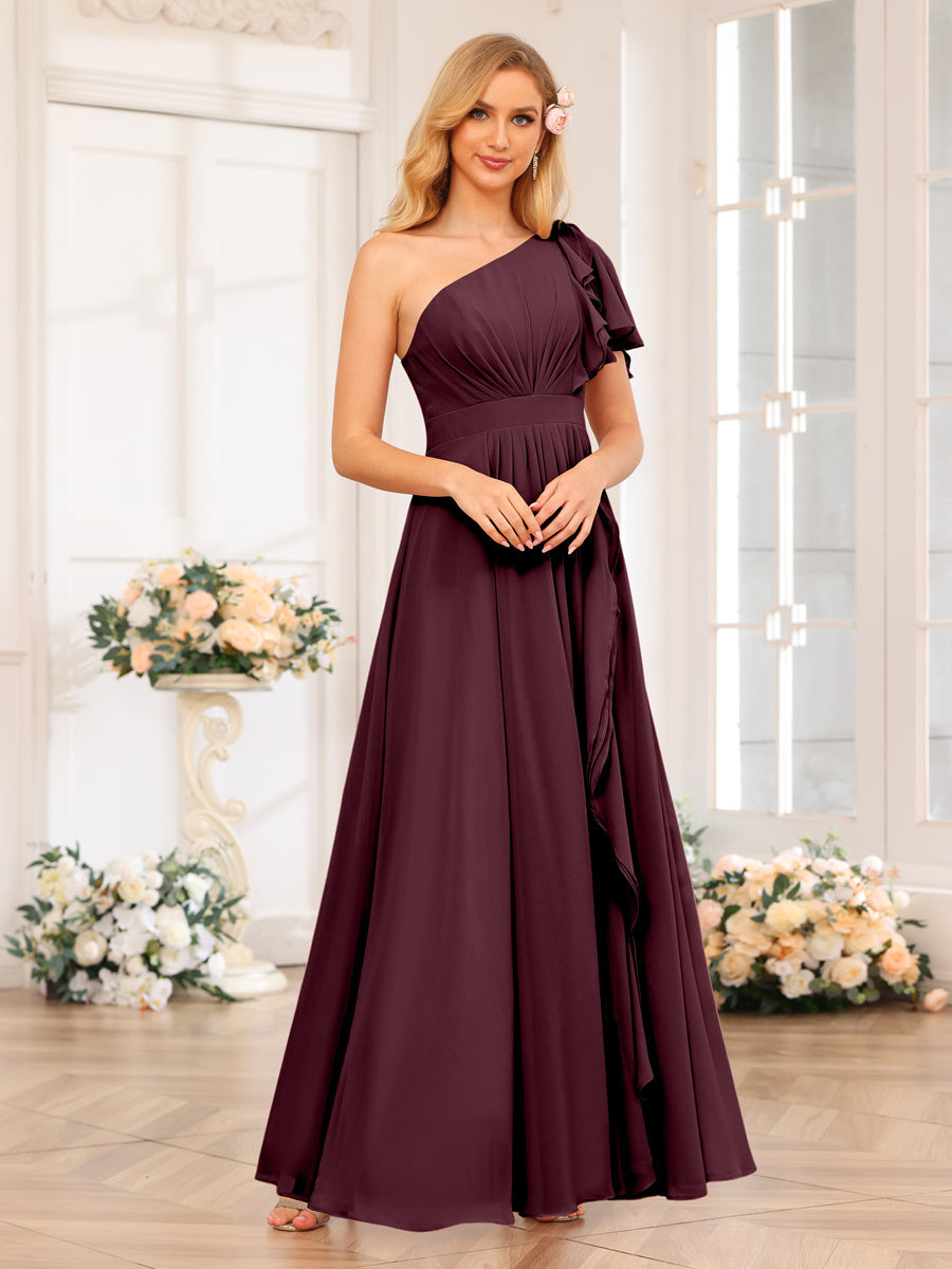 A-Linie/Prinzessin One-Shoulder-Lange Hochzeits-Partykleider mit Schlitz An Der Seite