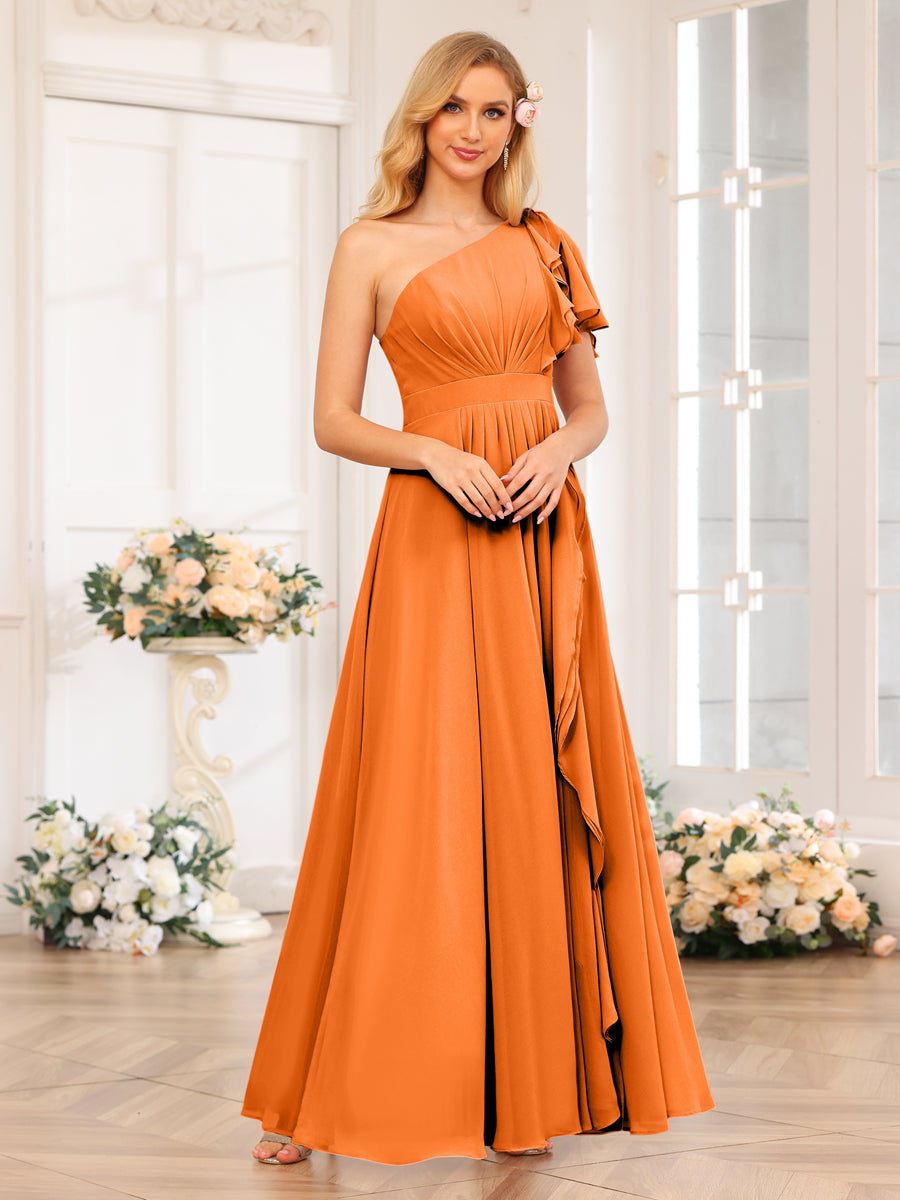 A-Linie/Prinzessin One-Shoulder-Lange Hochzeits-Partykleider mit Schlitz An Der Seite