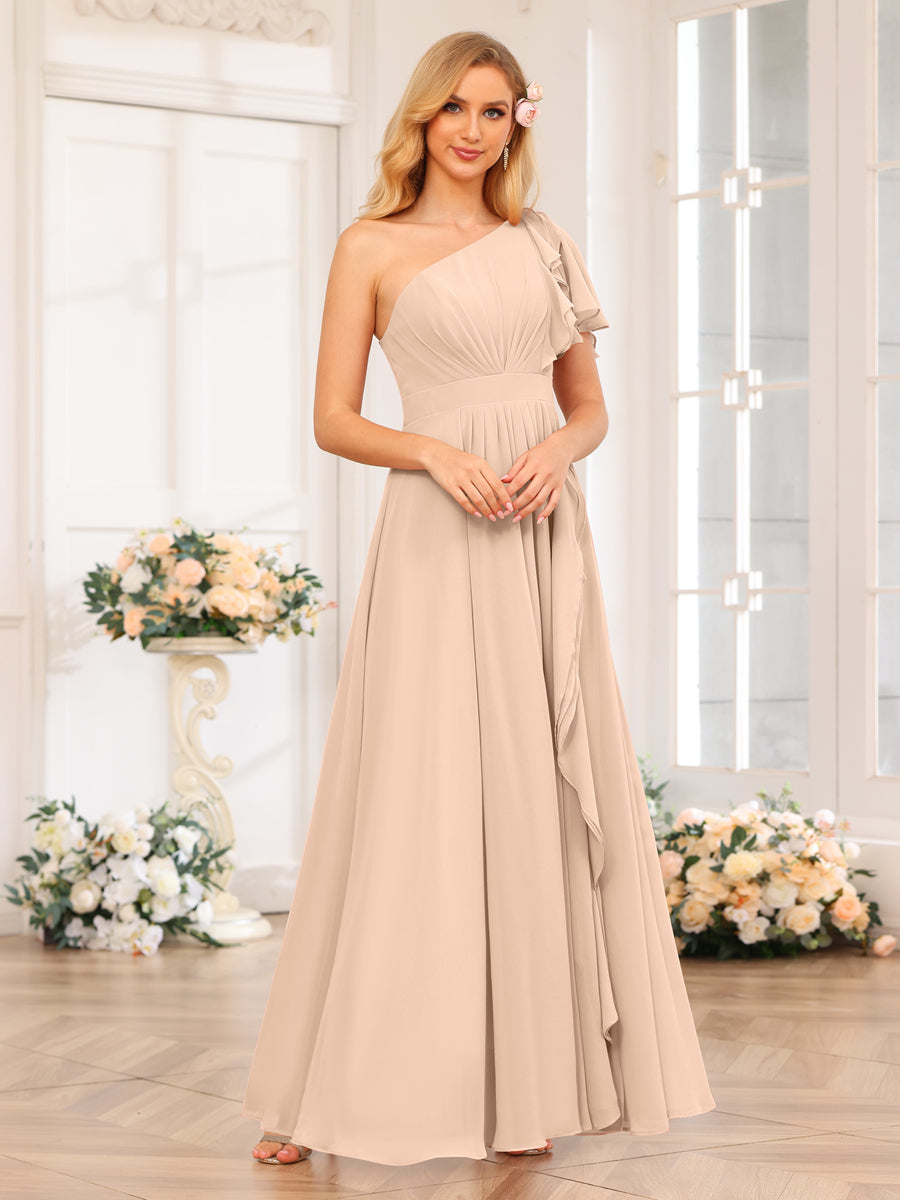 A-Linie/Prinzessin One-Shoulder-Lange Hochzeits-Partykleider mit Schlitz An Der Seite