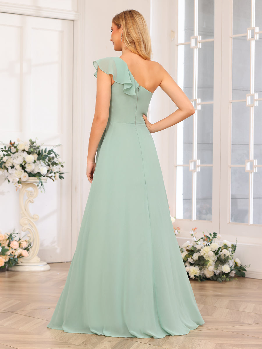 A-Linie/Prinzessin One-Shoulder-Lange Hochzeits-Partykleider mit Schlitz An Der Seite