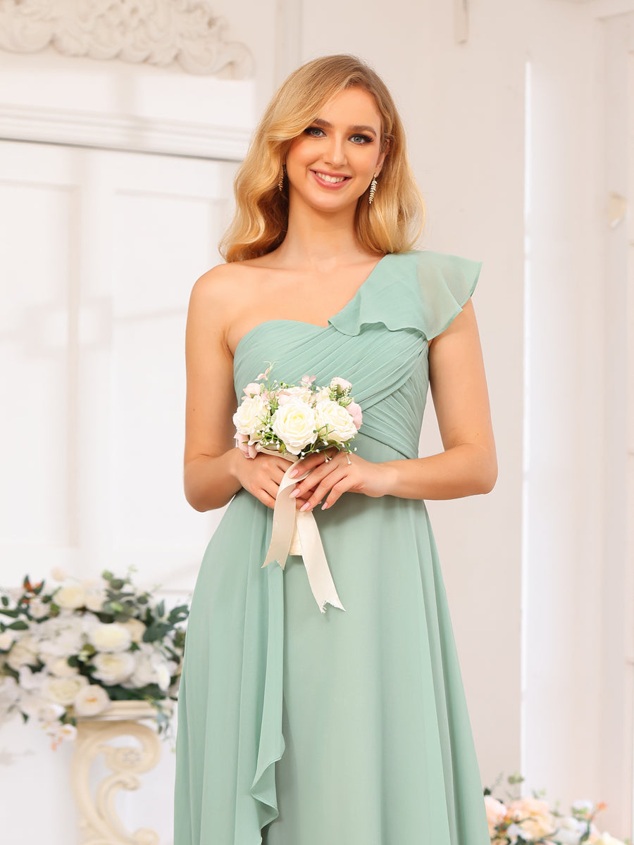 A-Linie/Prinzessin One-Shoulder-Lange Hochzeits-Partykleider mit Schlitz An Der Seite