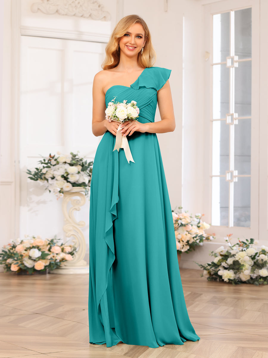 A-Linie/Prinzessin One-Shoulder-Lange Hochzeits-Partykleider mit Schlitz An Der Seite