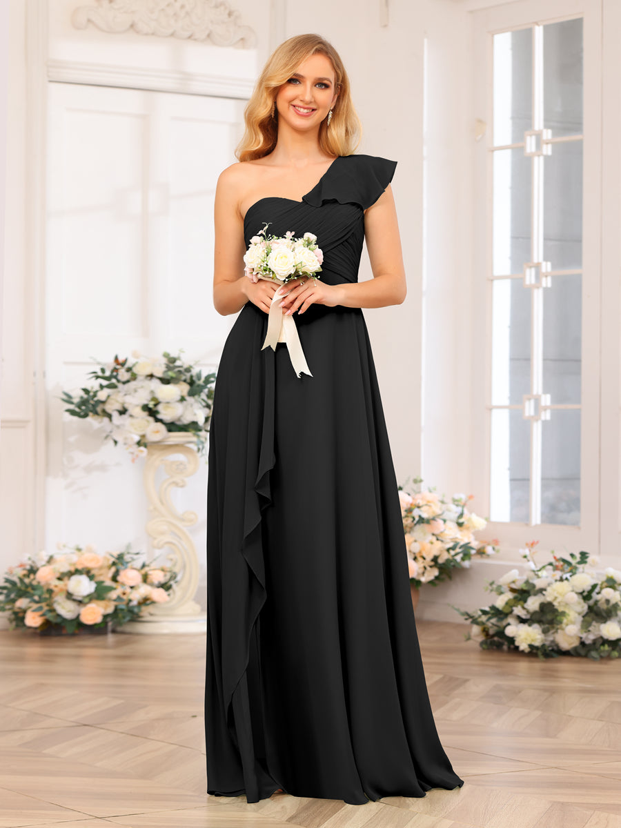 A-Linie/Prinzessin One-Shoulder-Lange Hochzeits-Partykleider mit Schlitz An Der Seite