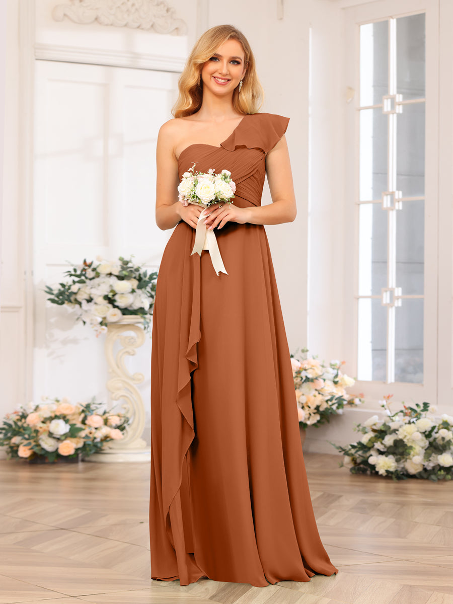 A-Linie/Prinzessin One-Shoulder-Lange Hochzeits-Partykleider mit Schlitz An Der Seite