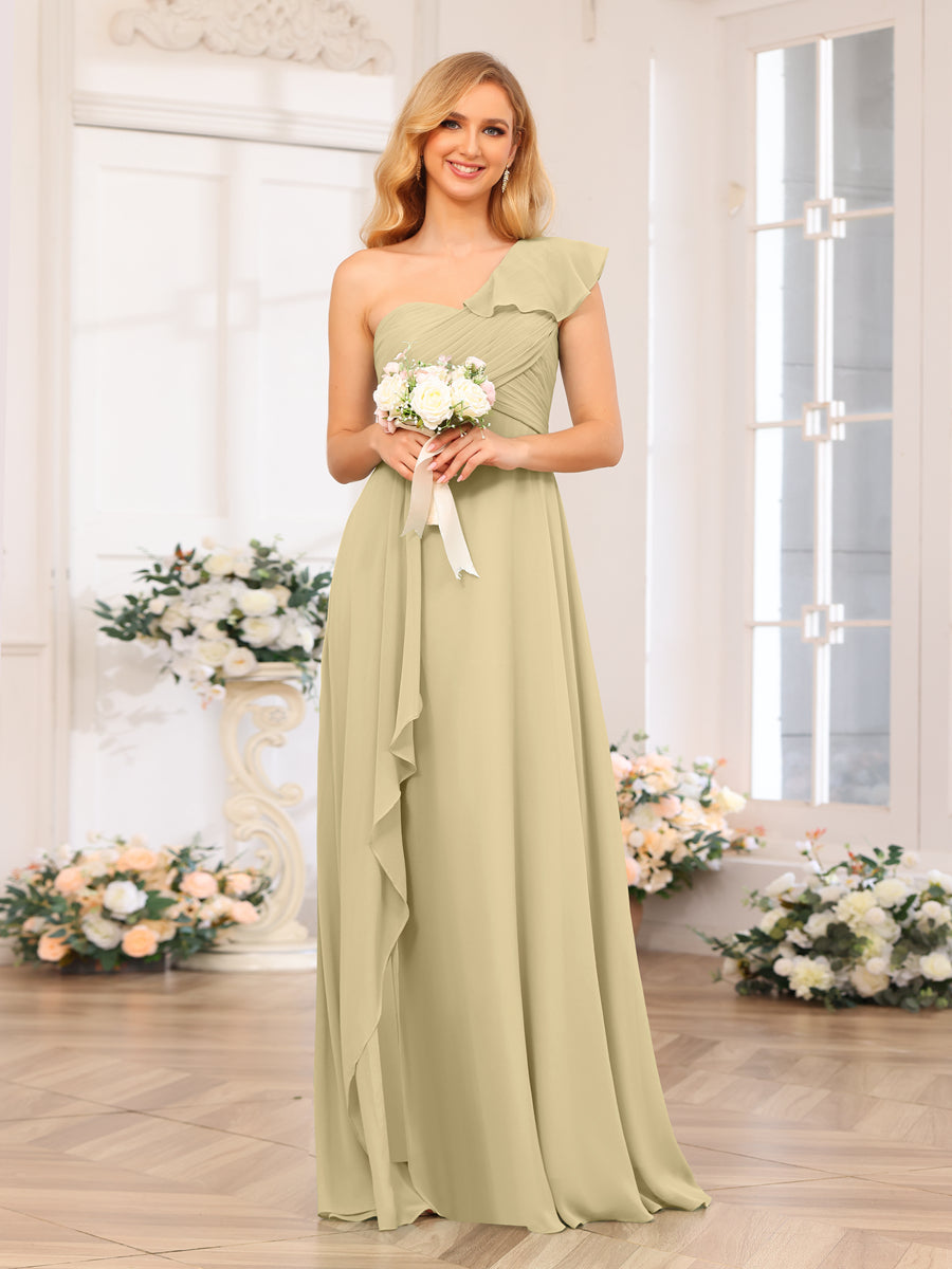 A-Linie/Prinzessin One-Shoulder-Lange Hochzeits-Partykleider mit Schlitz An Der Seite