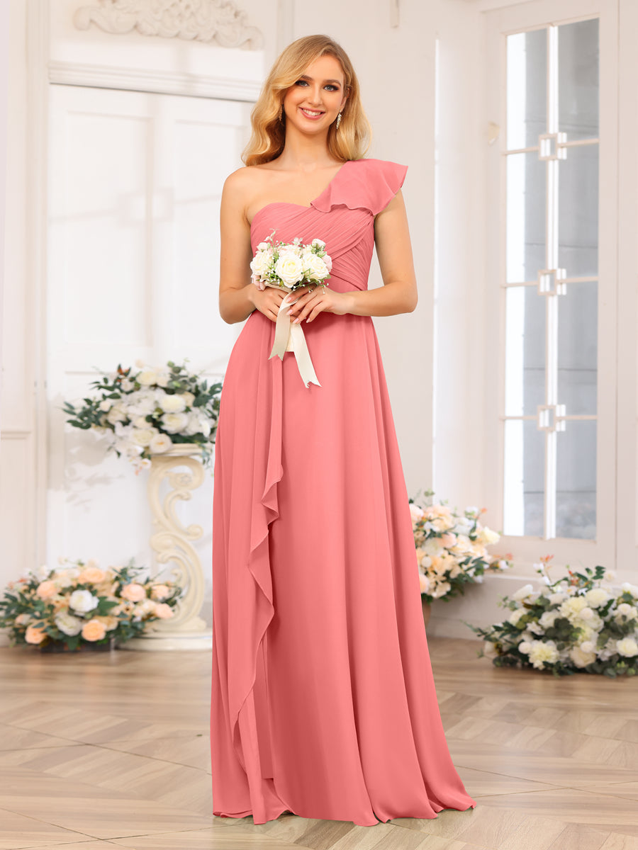 A-Linie/Prinzessin One-Shoulder-Lange Hochzeits-Partykleider mit Schlitz An Der Seite