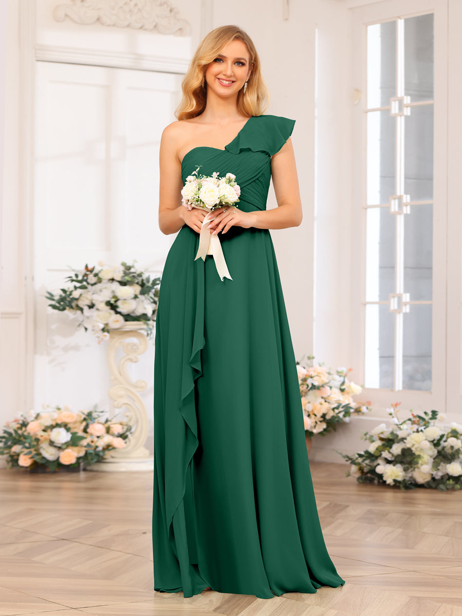 A-Linie/Prinzessin One-Shoulder-Lange Hochzeits-Partykleider mit Schlitz An Der Seite