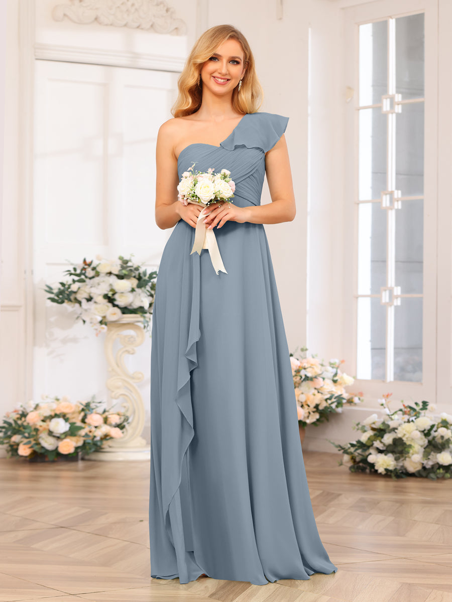 A-Linie/Prinzessin One-Shoulder-Lange Hochzeits-Partykleider mit Schlitz An Der Seite
