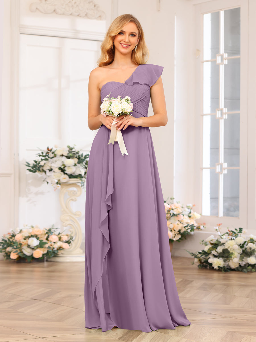 A-Linie/Prinzessin One-Shoulder-Lange Hochzeits-Partykleider mit Schlitz An Der Seite