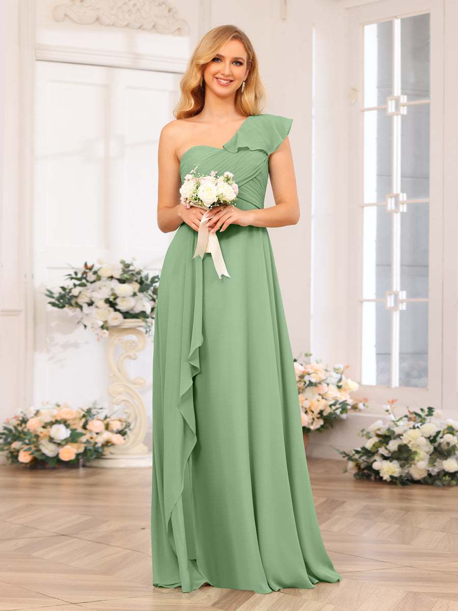 A-Linie/Prinzessin One-Shoulder-Lange Hochzeits-Partykleider mit Schlitz An Der Seite