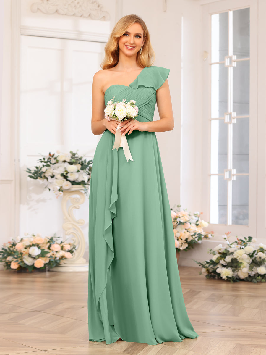 A-Linie/Prinzessin One-Shoulder-Lange Hochzeits-Partykleider mit Schlitz An Der Seite