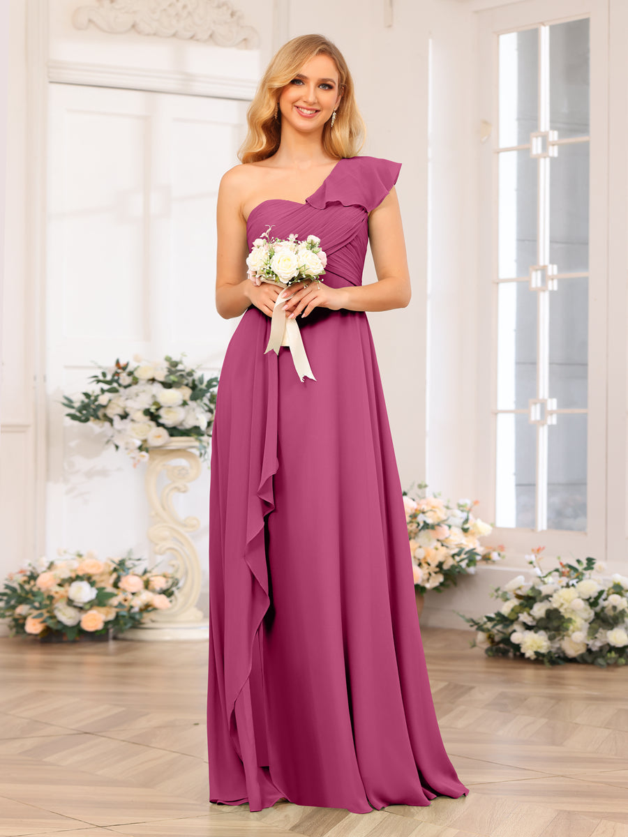 A-Linie/Prinzessin One-Shoulder-Lange Hochzeits-Partykleider mit Schlitz An Der Seite