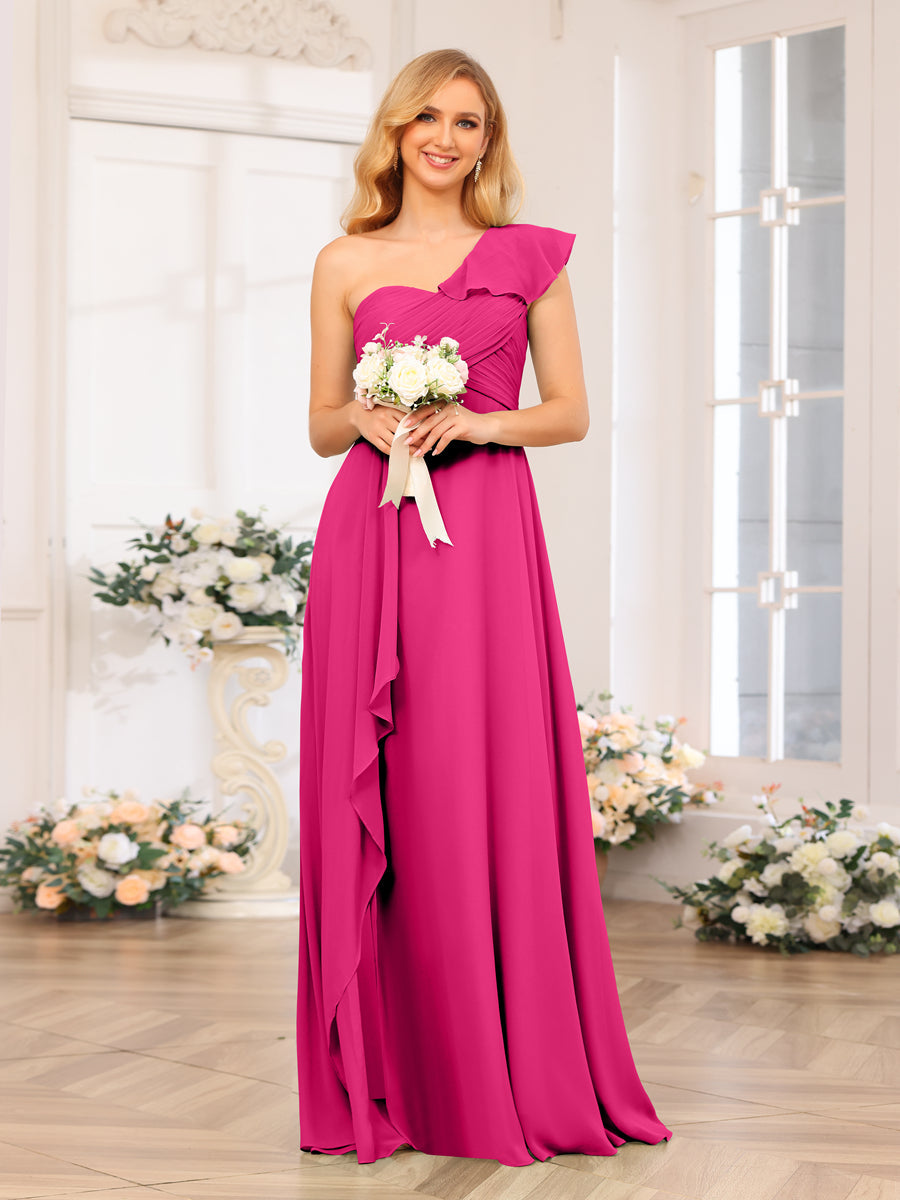 A-Linie/Prinzessin One-Shoulder-Lange Hochzeits-Partykleider mit Schlitz An Der Seite