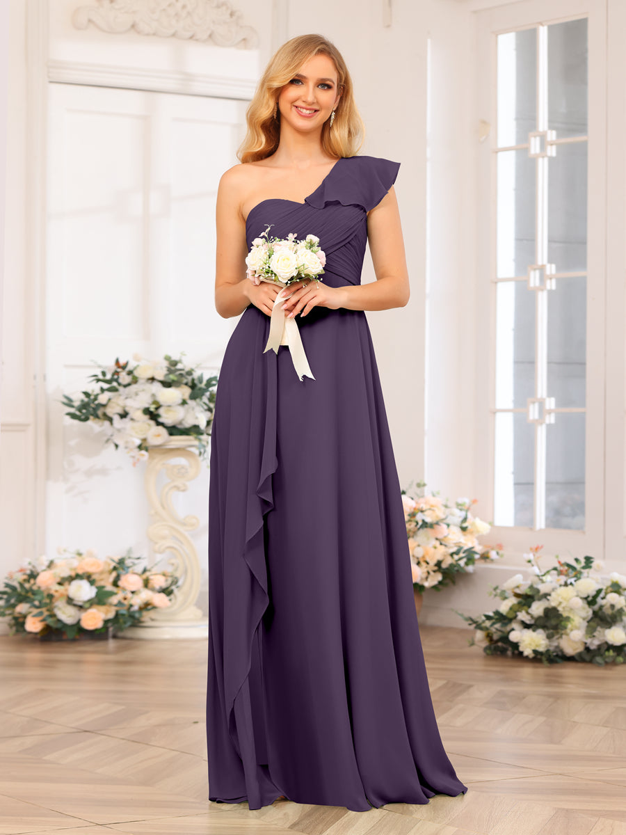A-Linie/Prinzessin One-Shoulder-Lange Hochzeits-Partykleider mit Schlitz An Der Seite