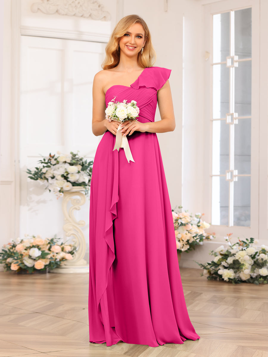 A-Linie/Prinzessin One-Shoulder-Lange Hochzeits-Partykleider mit Schlitz An Der Seite