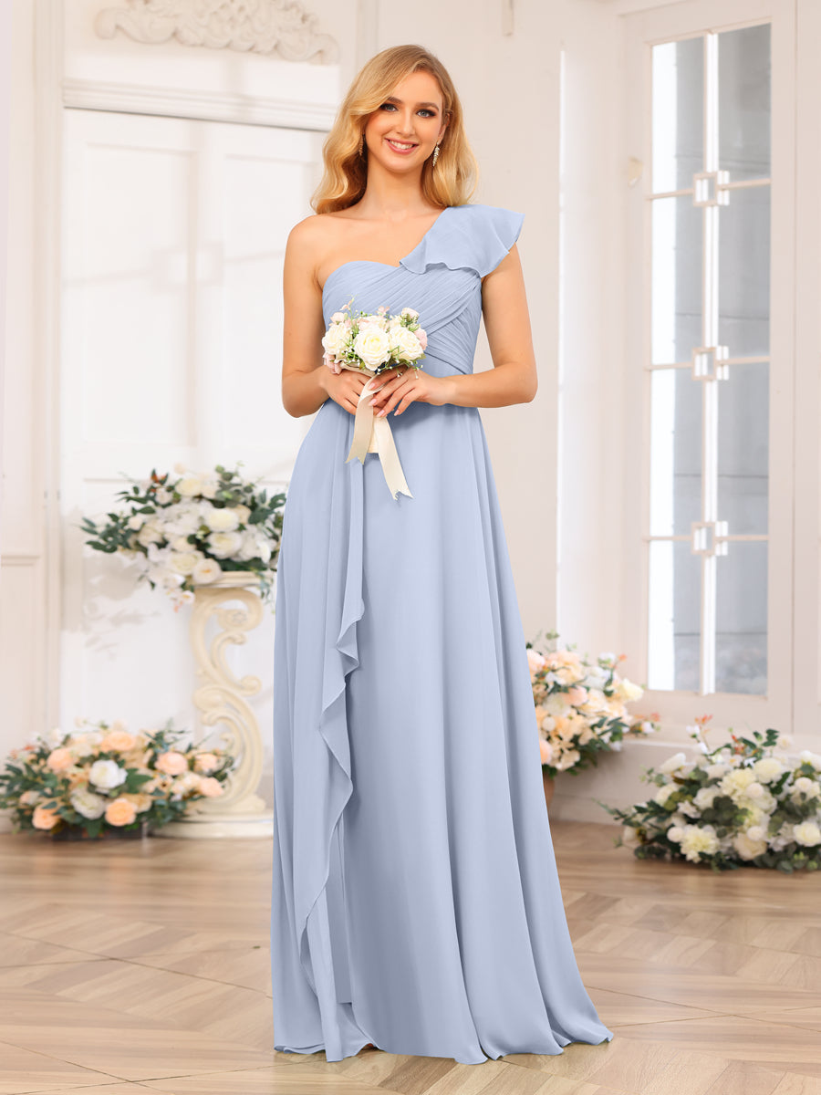 A-Linie/Prinzessin One-Shoulder-Lange Hochzeits-Partykleider mit Schlitz An Der Seite