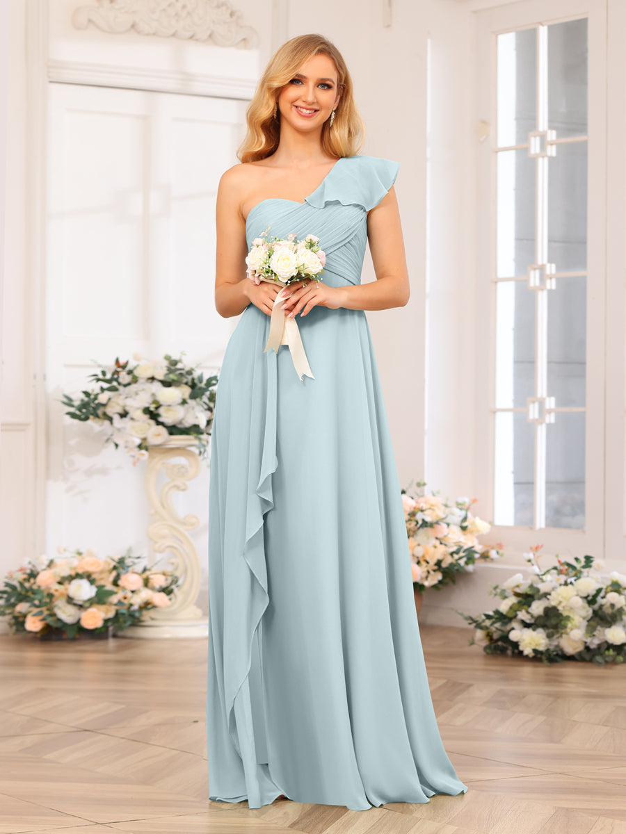 A-Linie/Prinzessin One-Shoulder-Lange Hochzeits-Partykleider mit Schlitz An Der Seite