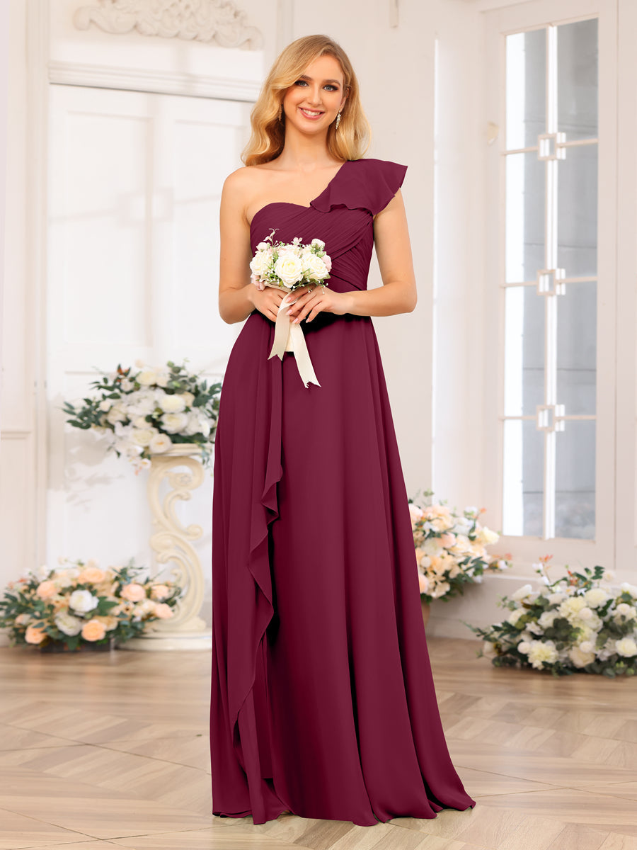 A-Linie/Prinzessin One-Shoulder-Lange Hochzeits-Partykleider mit Schlitz An Der Seite