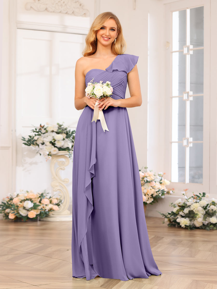 A-Linie/Prinzessin One-Shoulder-Lange Hochzeits-Partykleider mit Schlitz An Der Seite