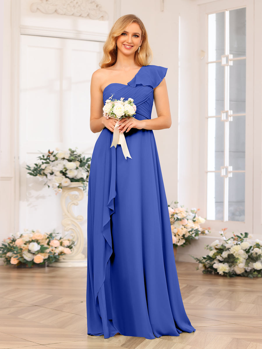 A-Linie/Prinzessin One-Shoulder-Lange Hochzeits-Partykleider mit Schlitz An Der Seite