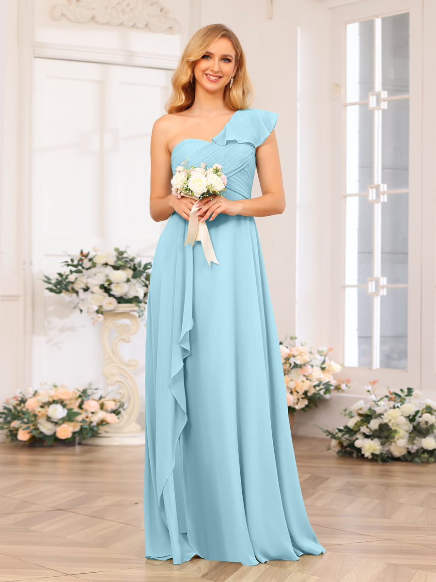 A-Linie/Prinzessin One-Shoulder-Lange Hochzeits-Partykleider mit Schlitz An Der Seite