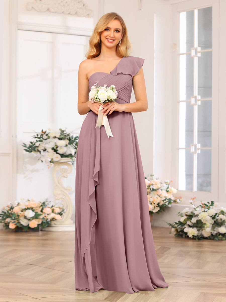 A-Linie/Prinzessin One-Shoulder-Lange Hochzeits-Partykleider mit Schlitz An Der Seite