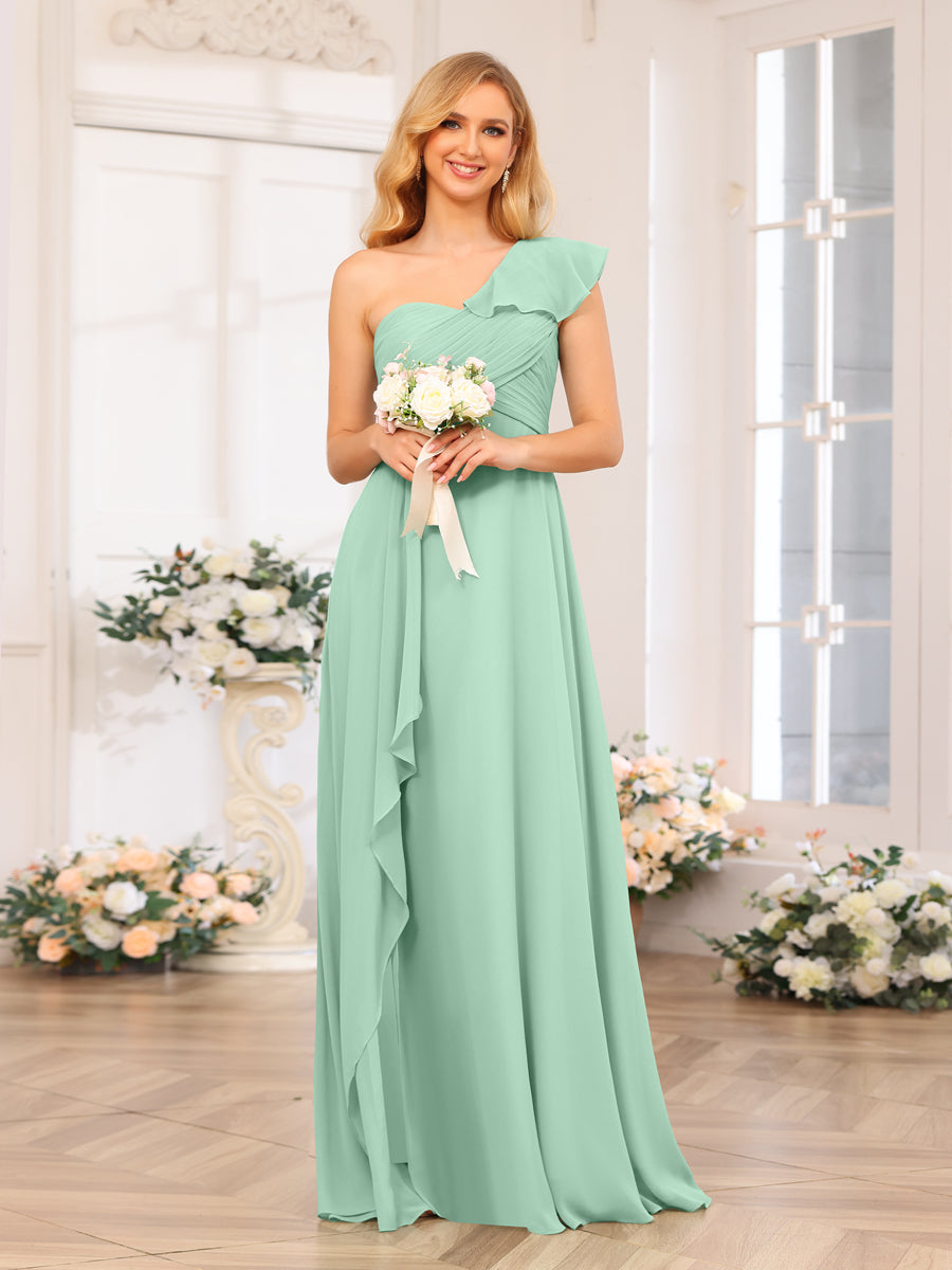 A-Linie/Prinzessin One-Shoulder-Lange Hochzeits-Partykleider mit Schlitz An Der Seite