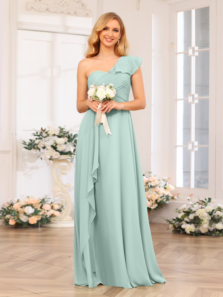 A-Linie/Prinzessin One-Shoulder-Lange Hochzeits-Partykleider mit Schlitz An Der Seite