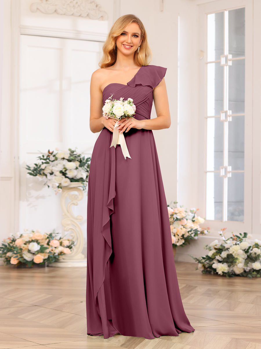 A-Linie/Prinzessin One-Shoulder-Lange Hochzeits-Partykleider mit Schlitz An Der Seite