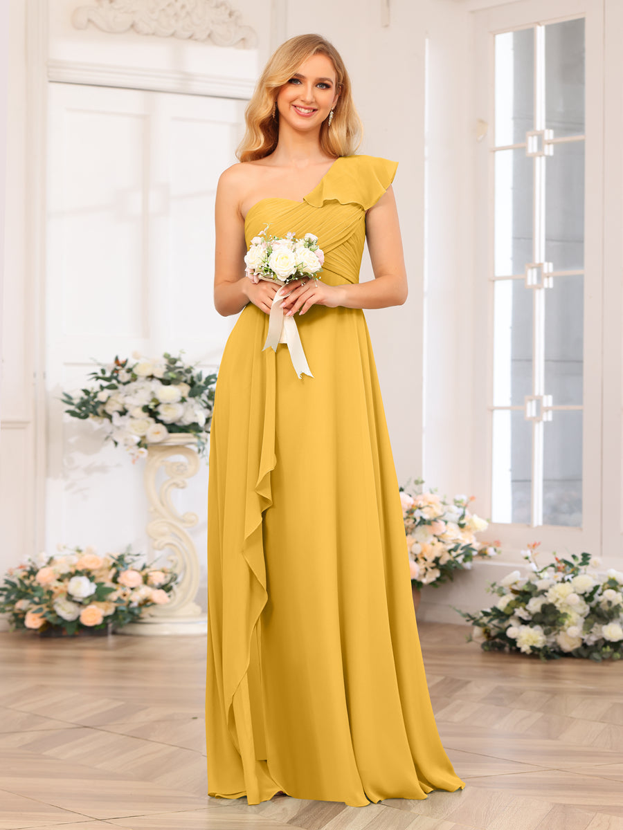A-Linie/Prinzessin One-Shoulder-Lange Hochzeits-Partykleider mit Schlitz An Der Seite