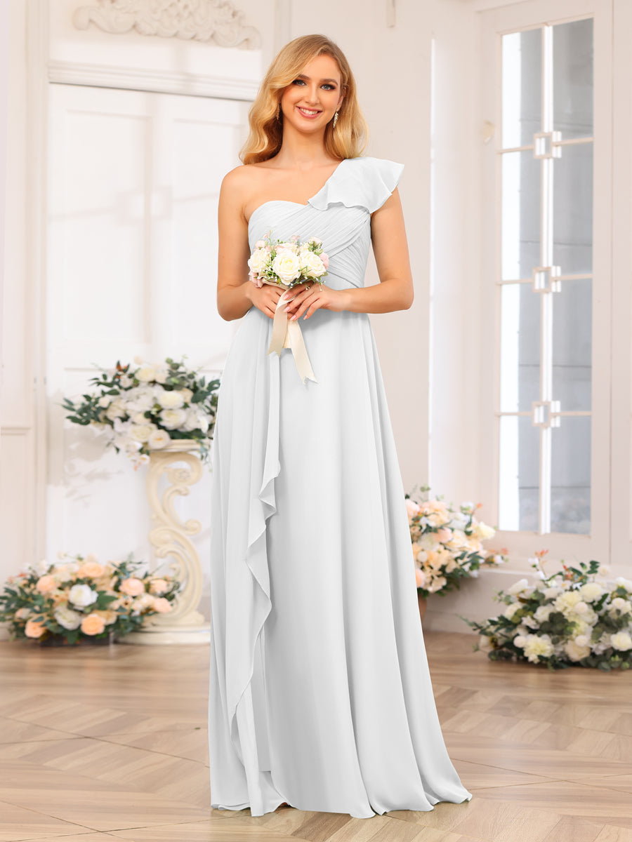A-Linie/Prinzessin One-Shoulder-Lange Hochzeits-Partykleider mit Schlitz An Der Seite