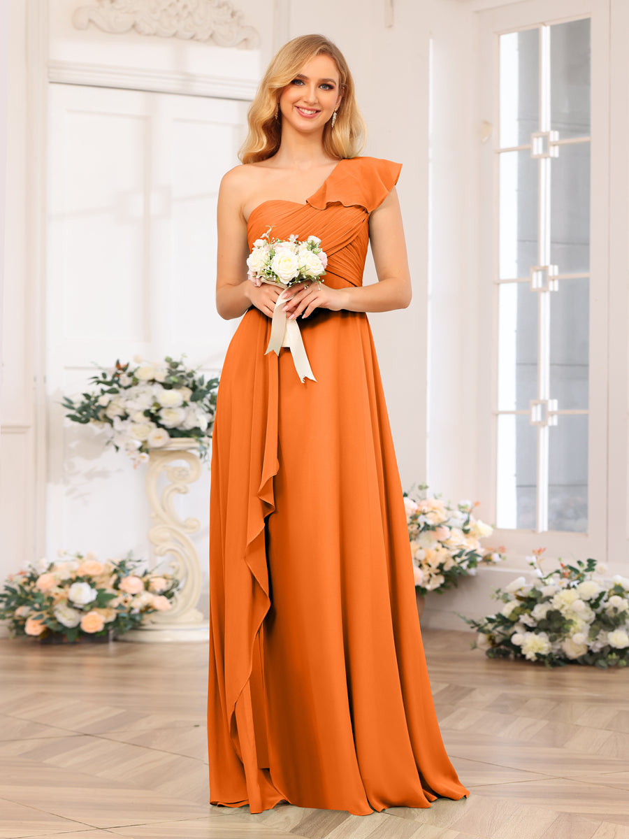 A-Linie/Prinzessin One-Shoulder-Lange Hochzeits-Partykleider mit Schlitz An Der Seite