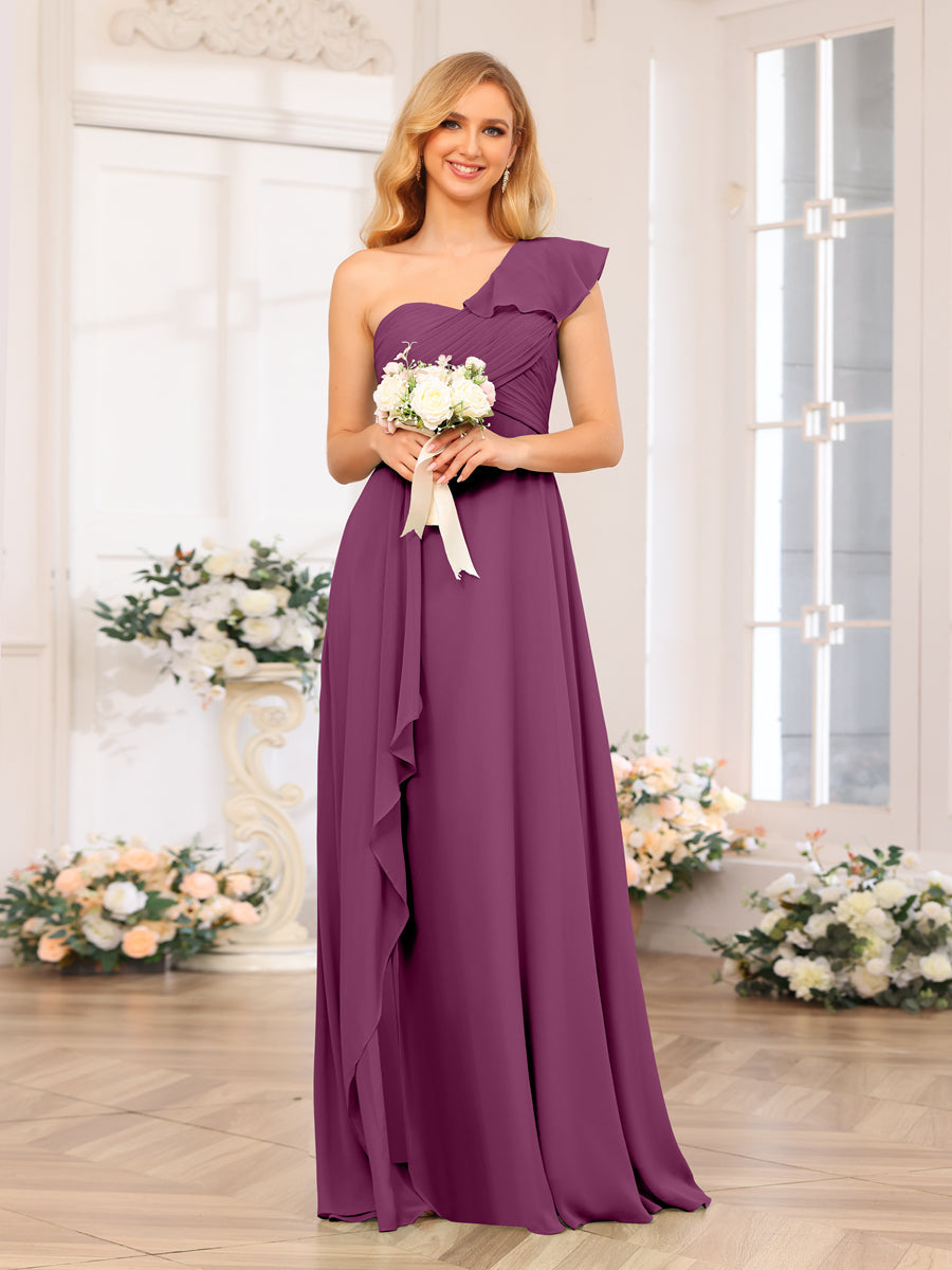 A-Linie/Prinzessin One-Shoulder-Lange Hochzeits-Partykleider mit Schlitz An Der Seite