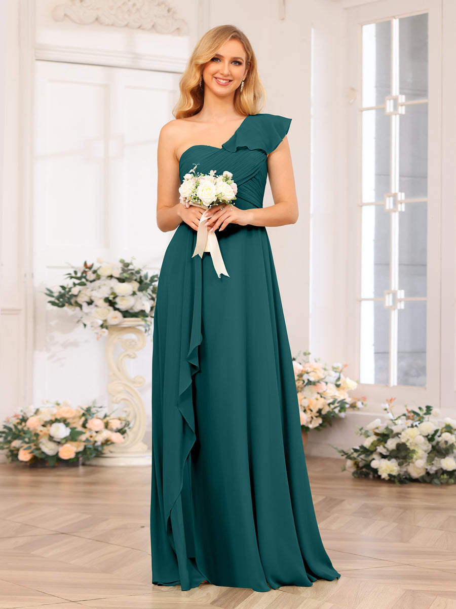 A-Linie/Prinzessin One-Shoulder-Lange Hochzeits-Partykleider mit Schlitz An Der Seite