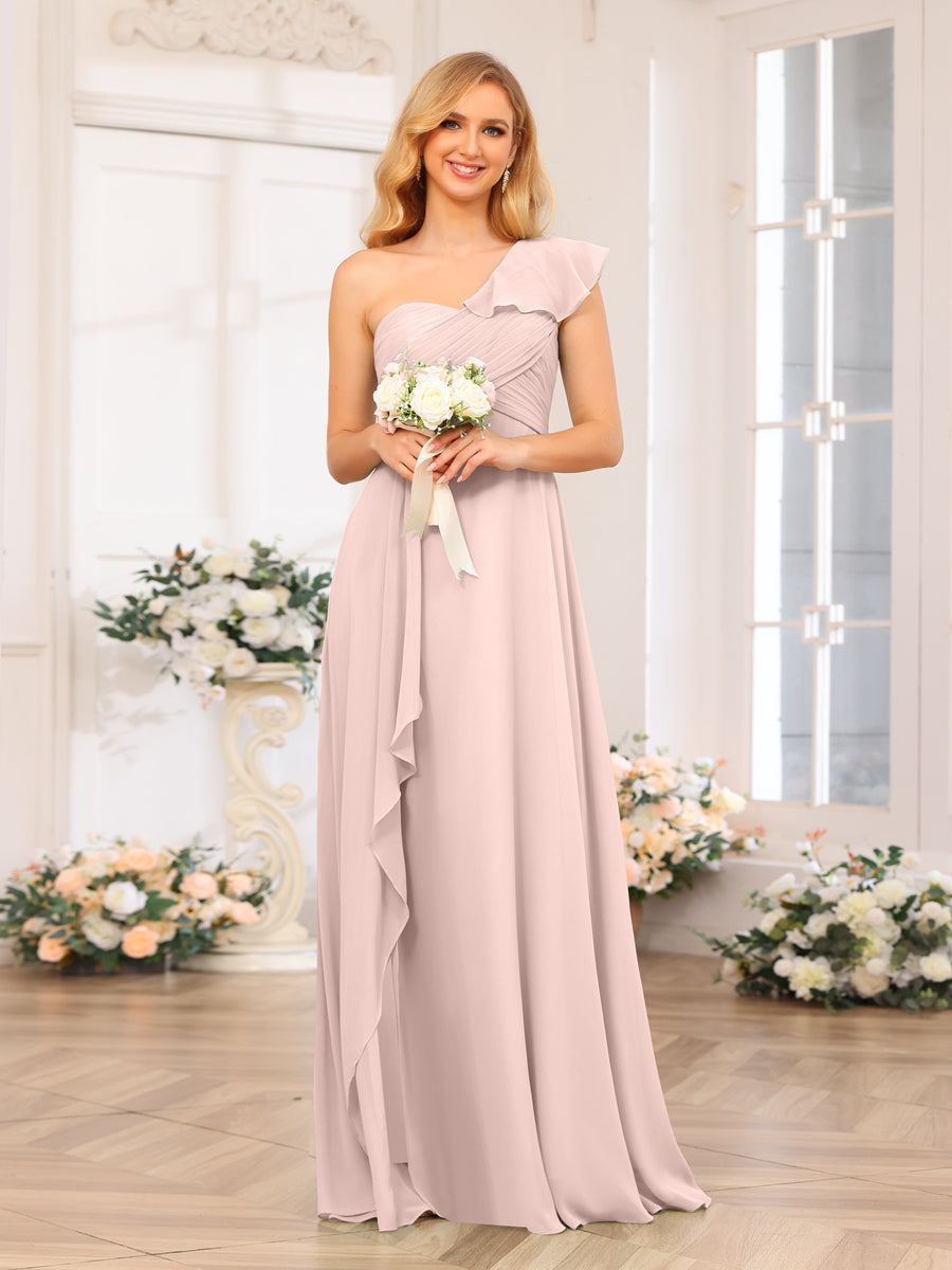 A-Linie/Prinzessin One-Shoulder-Lange Hochzeits-Partykleider mit Schlitz An Der Seite