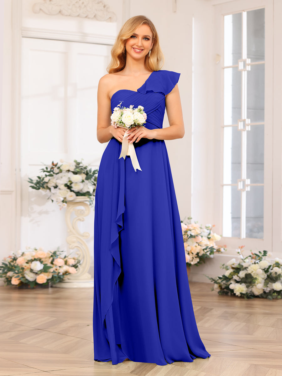 A-Linie/Prinzessin One-Shoulder-Lange Hochzeits-Partykleider mit Schlitz An Der Seite