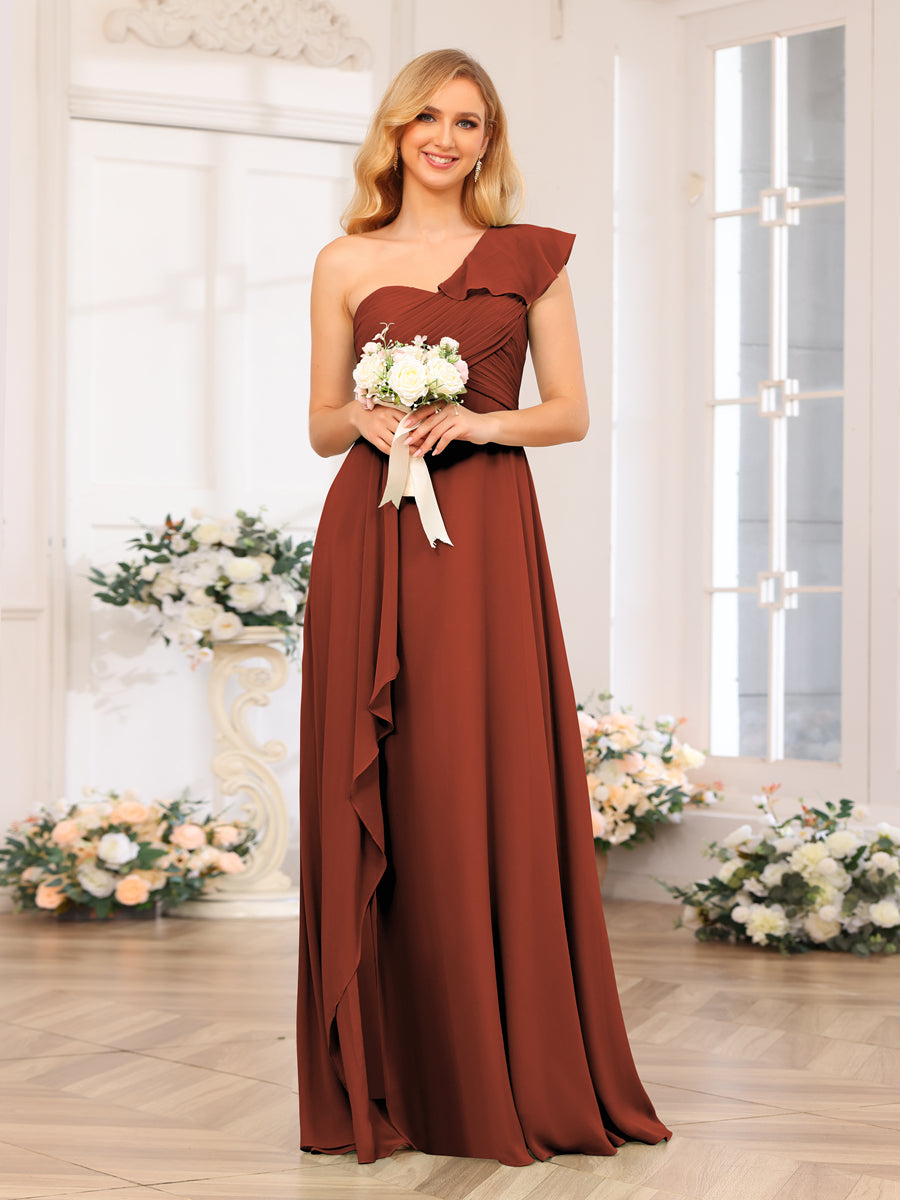 A-Linie/Prinzessin One-Shoulder-Lange Hochzeits-Partykleider mit Schlitz An Der Seite