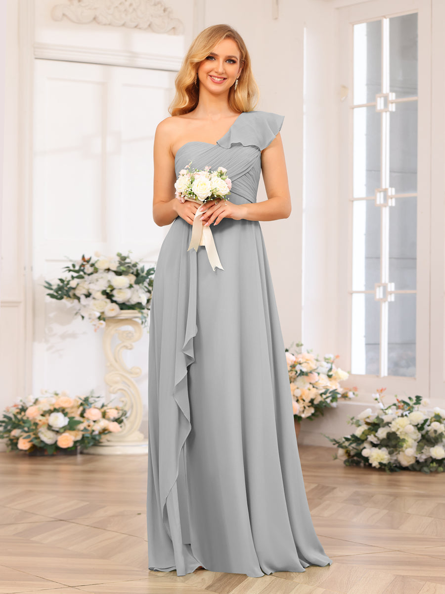 A-Linie/Prinzessin One-Shoulder-Lange Hochzeits-Partykleider mit Schlitz An Der Seite
