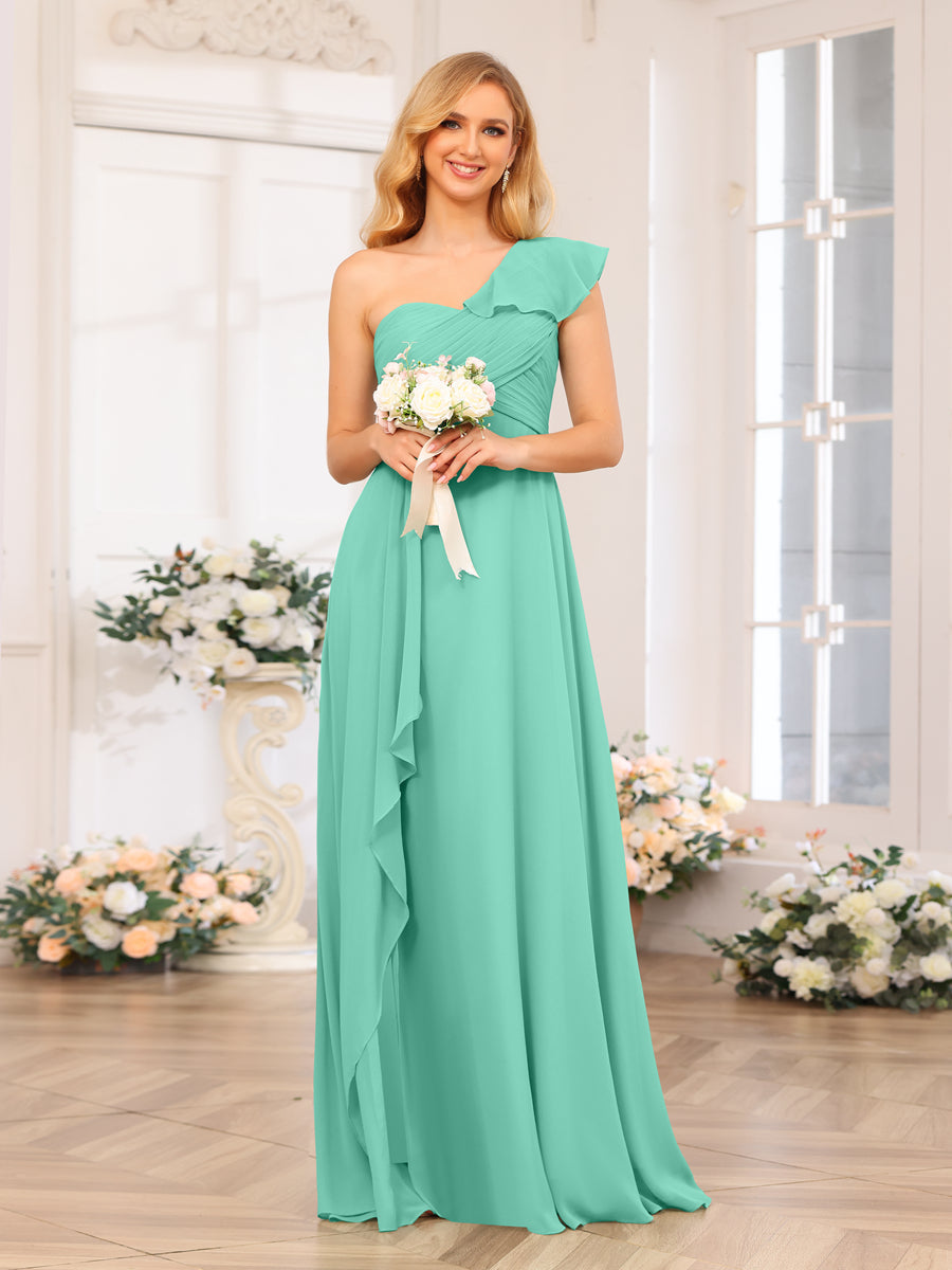 A-Linie/Prinzessin One-Shoulder-Lange Hochzeits-Partykleider mit Schlitz An Der Seite